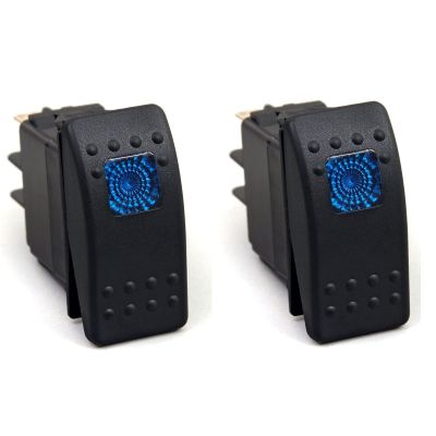 Amarine Made 2-Pack of 12v 20 Amp Waterproof LED On/Off Boat Marine SPST 3P Rocker Switch with Light (Blue)