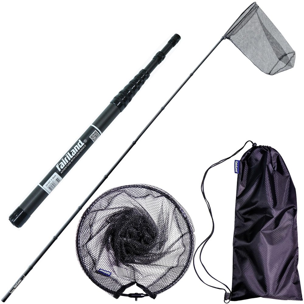 Maykay Carbon Telescopic Fishing Net with Long Handle up-to14ft  Lightweight Rubber Landing Net for High Docks, Piers, Boats, Coastal & Jetty, Collapsible with Carrying Bag (3.1M/10FT)