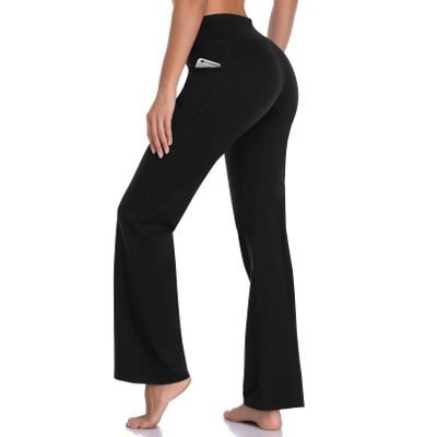 DAYOUNG Bootcut Yoga Pants for Women Flare High Waist Tummy Control Non See-Through Bootleg Workout Yoga Pants Pants-Y60-Black-XL