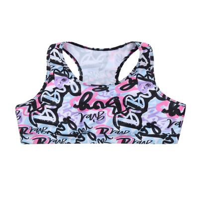 Moily Little Big Girls Digital Printed Racer Cutout Back Crop Top Gymnastics Dance Workout Sports Bra Rose Pink 4