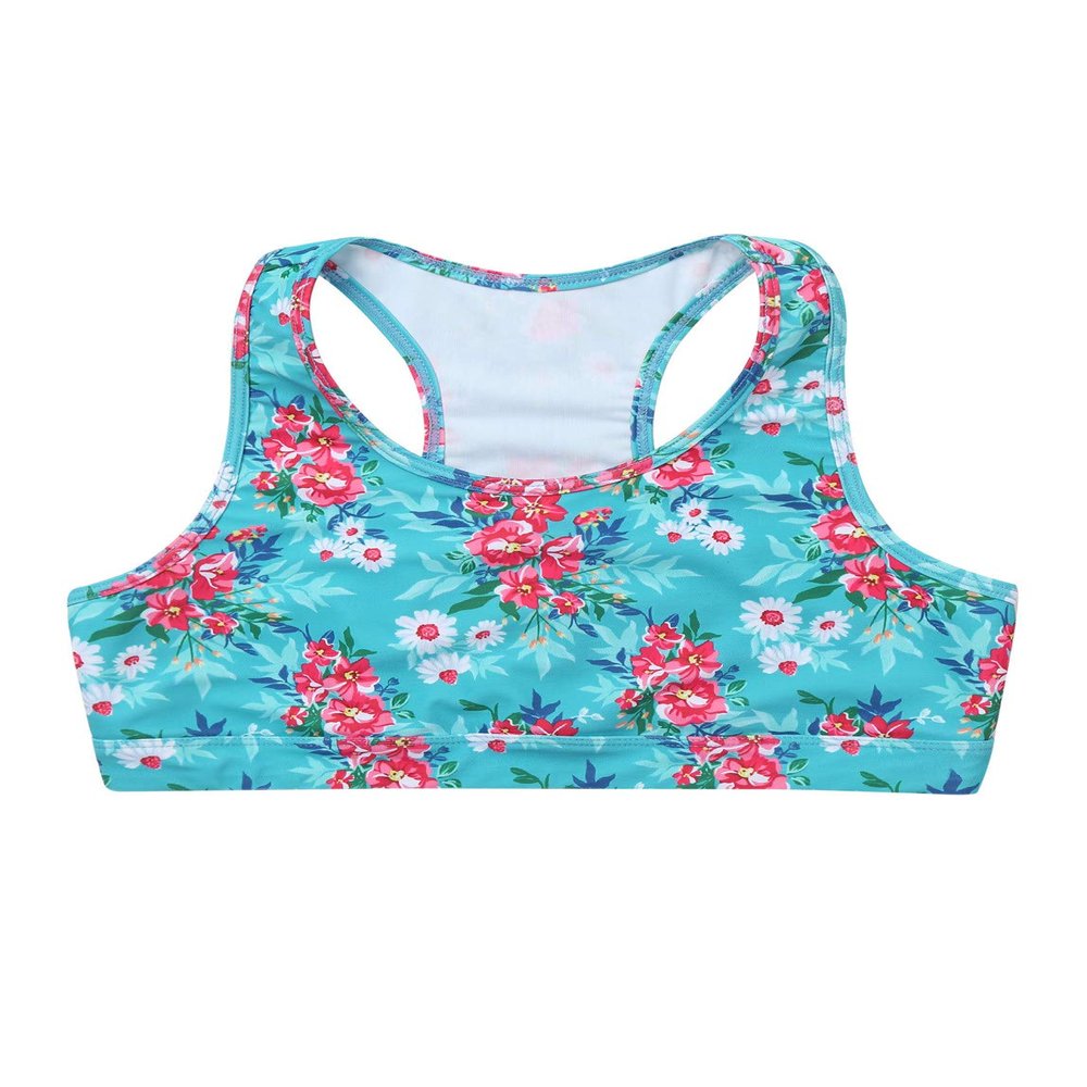 Moily Little Big Girls Digital Printed Racer Cutout Back Crop Top Gymnastics Dance Workout Sports Bra Green&Red 4