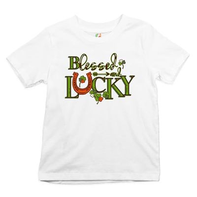 Blessed and Lucky Kids T-Shirt St. Patrick's Day Shamrock Paddy Boys Girls Tee White Small