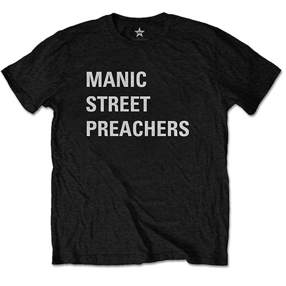 Manic Street Preachers Men's Block Logo (Back Print) Slim Fit T-Shirt Medium Black