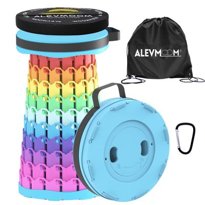 ALEVMOOM Upgraded Collapsible Stool with Cushion & Bag, 18" H Portable Retractable Telescoping Folding Stool for Adults, Lightweight But Sturdy Capacity 600 lbs for Camping Fishing Hiking Travel