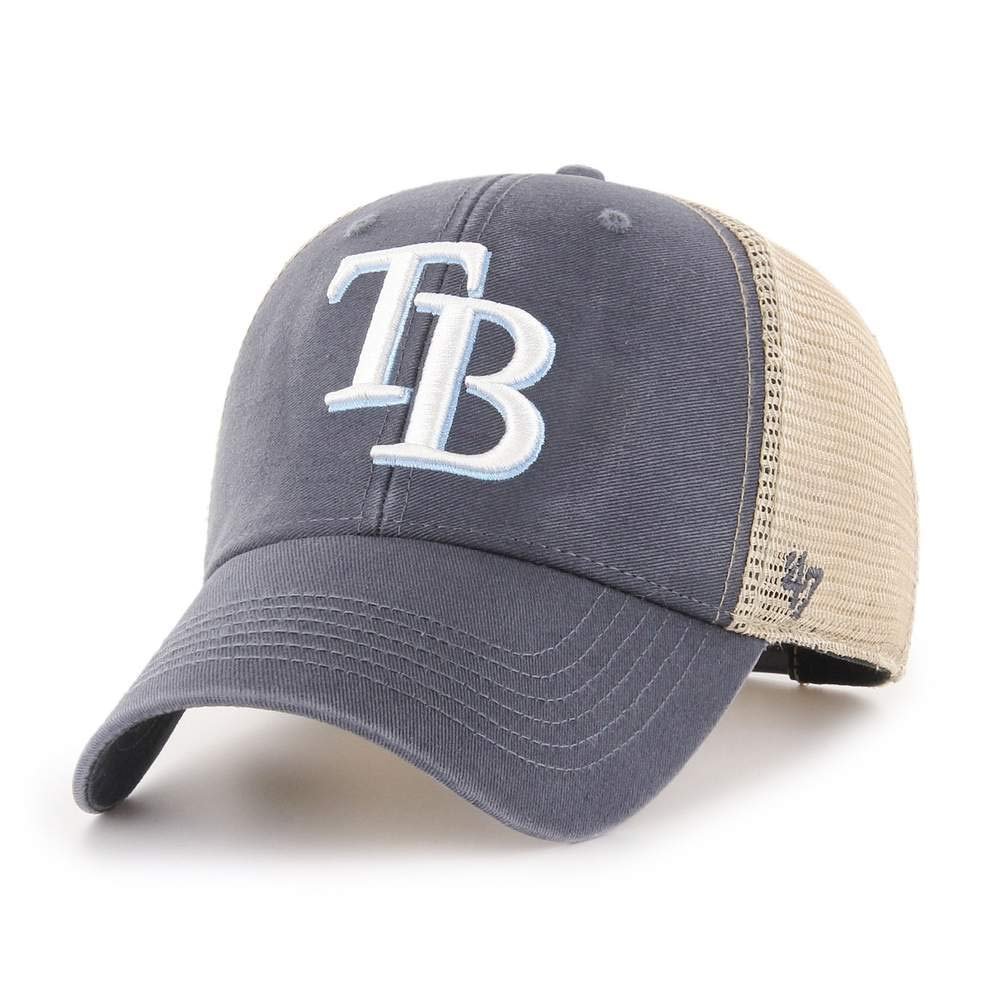 47 Brand MLB Team Color Flagship Mesh Trucker Primary Logo MVP Adjustable Structure Baseball Cap Hat, Adult One Size Fits All - Tampa Bay Rays Navy