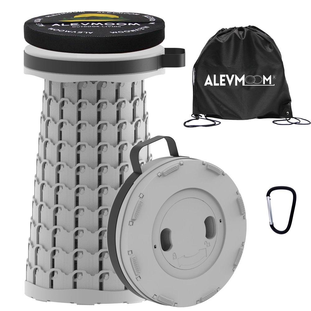 ALEVMOOM Upgraded Collapsible Stool with Cushion & Bag, 18" H Portable Retractable Telescoping Folding Stool for Adults, Lightweight But Sturdy Capacity 600 lbs for Camping Fishing Hiking Travel