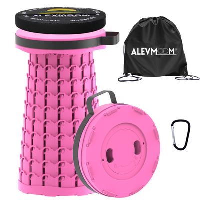 ALEVMOOM Upgraded Collapsible Stool with Cushion & Bag, 18" H Portable Retractable Telescoping Folding Stool for Adults, Lightweight But Sturdy Capacity 600 lbs for Camping Fishing Hiking Travel