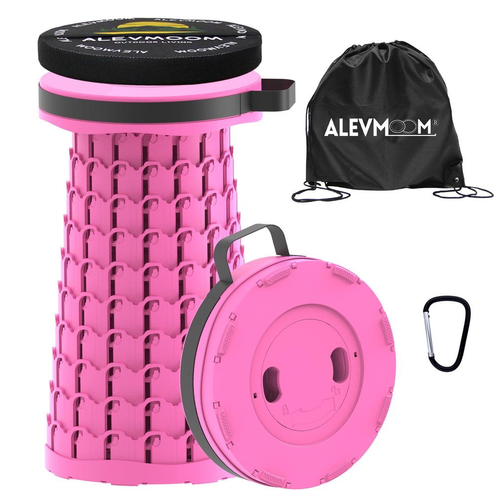ALEVMOOM Upgraded Collapsible Stool with Cushion & Bag, 18" H Portable Retractable Telescoping Folding Stool for Adults, Lightweight But Sturdy Capacity 600 lbs for Camping Fishing Hiking Travel