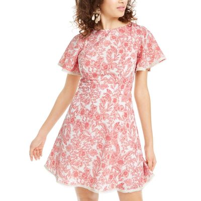B. Darlin Womens Juniors Floral Print Open Back Mini Dress Pink 11/12