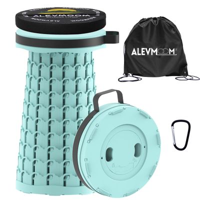 ALEVMOOM Upgraded Collapsible Stool with Cushion & Bag, 18" H Portable Retractable Telescoping Folding Stool for Adults, Lightweight But Sturdy Capacity 600 lbs for Camping Fishing Hiking Travel
