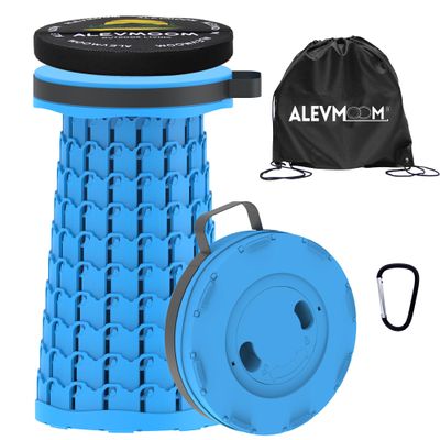 ALEVMOOM Upgraded Collapsible Stool with Cushion & Bag, 18" H Portable Retractable Telescoping Folding Stool for Adults, Lightweight But Sturdy Capacity 600 lbs for Camping Fishing Hiking Travel