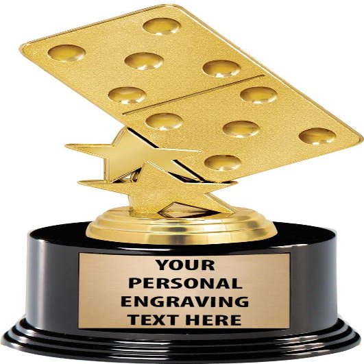 Crown Awards Dominoes Trophy, 5 1/4" Personalized Gold Dominoes Trophy with Custom Engraving, 50 Pack