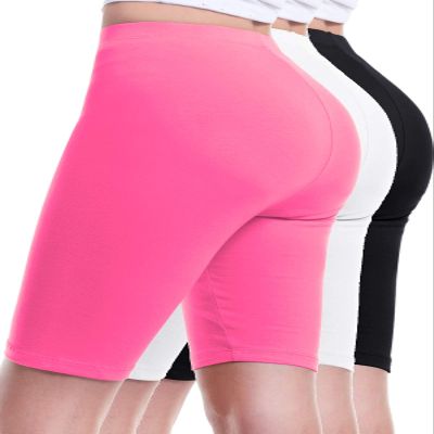 Design by Olivia Women's Basic Solid Active Yoga Biker Shorts 3PACK - Black/White/Fuchsia 1X