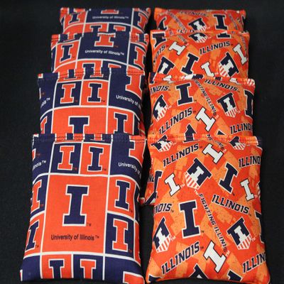 BackYardGamesUSA Cornhole BEANBAGS Made w Illinois Illini Fabric Set of 8 Regulation Cornhole Game Toss Bags