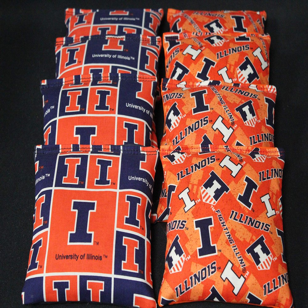 BackYardGamesUSA Cornhole BEANBAGS Made w Illinois Illini Fabric Set of 8 Regulation Cornhole Game Toss Bags