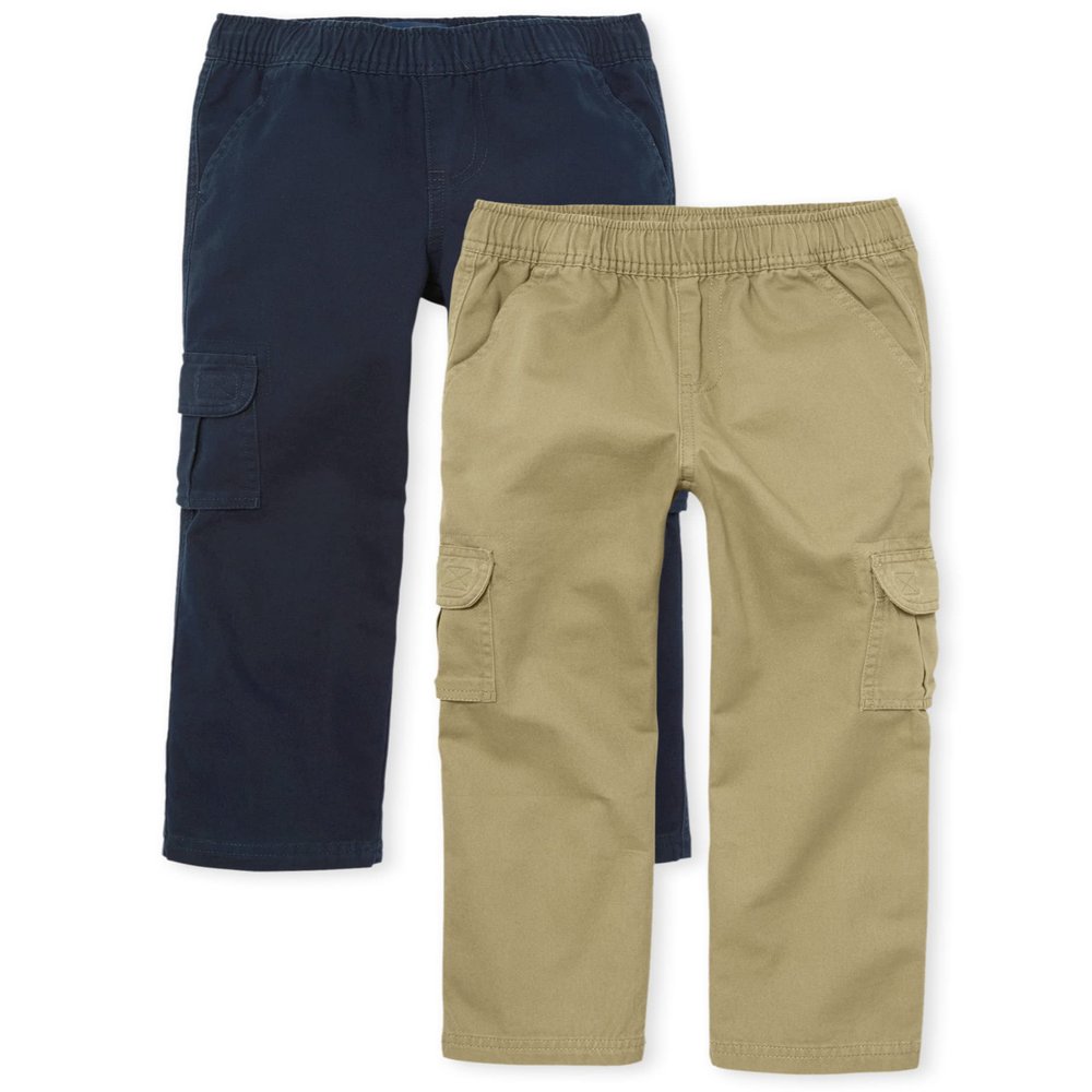 The Children's Place Boys Pull on Cargo Pants,Flax/New Navy 2 Pack,6
