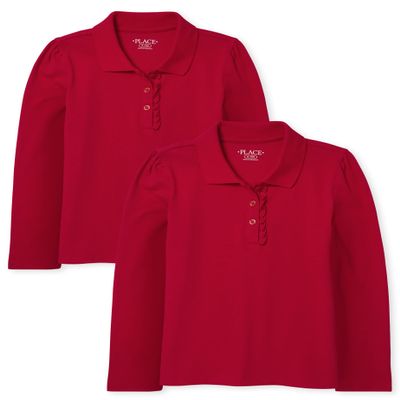The Children's Place Girl's Long Sleeve Ruffle Pique Polo, Ruby, XX-Large