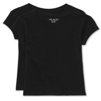 The Children's Place girls Short Sleeve Basic Layering T-shirt Shirt, Black 2 Pack, Large US