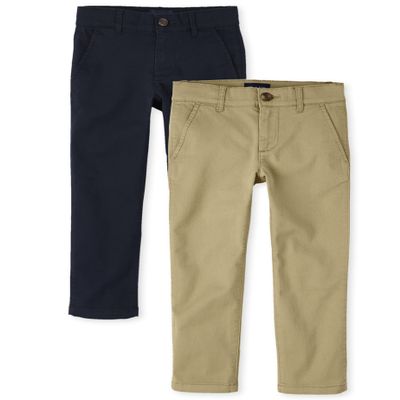 The Children's Place Boys Stretch Skinny Chino Pants,Flax/New Navy 2 Pack,4