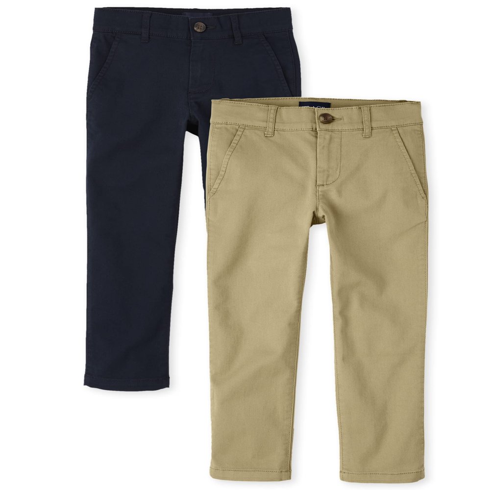 The Children's Place Boys Stretch Skinny Chino Pants,Flax/New Navy 2 Pack,4