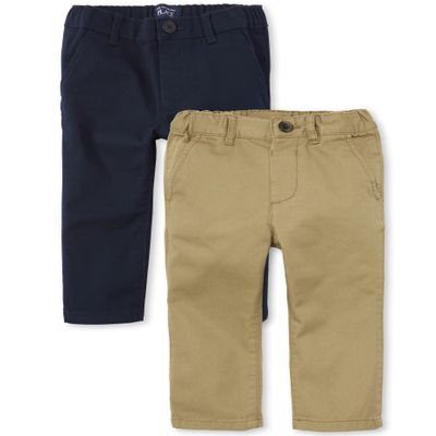 The Children's Place baby boys And Toddler Stretch Chino Pants, Flax/New Navy 2 Pack, 2T US