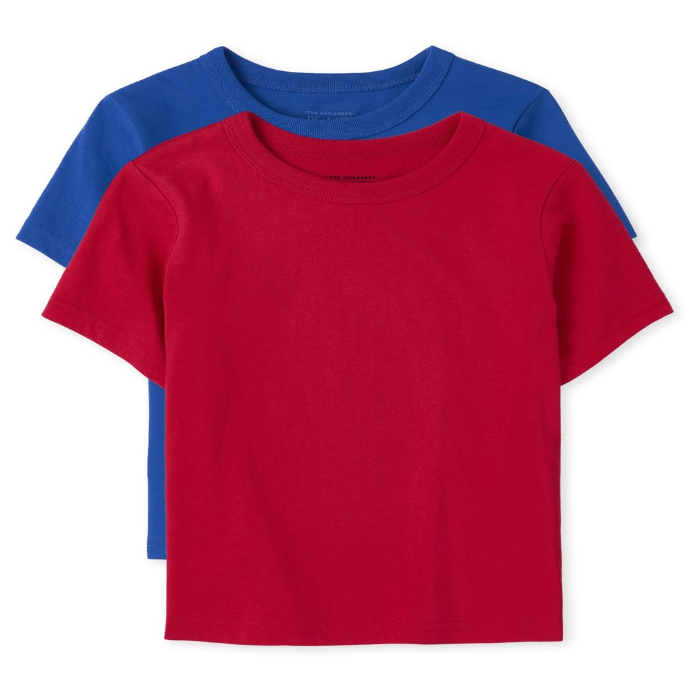 The Children's Place baby boys And Toddler Short Sleeve Basic Layering T-shirt Shirt, Blue/Red 2 Pack, 3T US