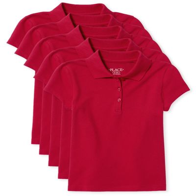 The Children's Place Girl's Short Sleeve Pique Polo, Ruby, Large