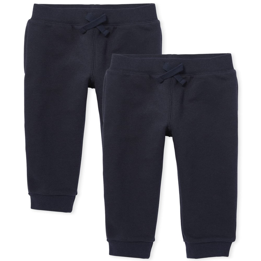 The Children's Place Baby Boys and Toddler Active Fleece Jogger Pants, New Navy 2 Pack, 3T US