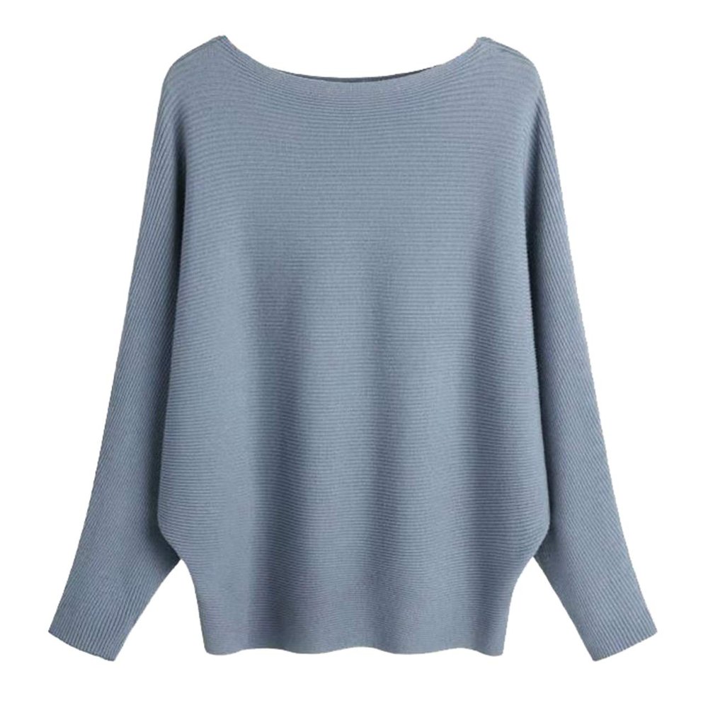 GABERLY Boat Neck Batwing Sleeves Dolman Knitted Sweaters and Pullovers Tops for Women (Denim Blue, One Size)