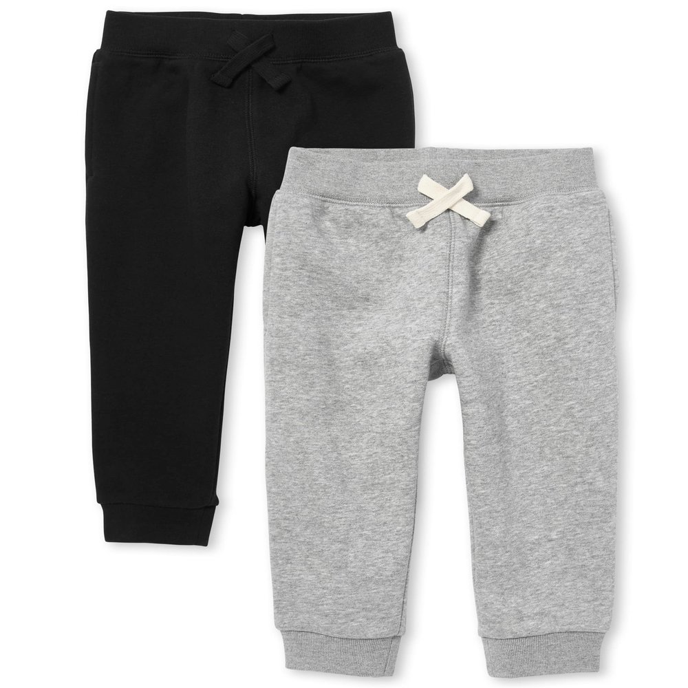 The Children's Place Baby Boys and Toddler Active Fleece Jogger Sweatpants Pants, Black/Smoke Gray 2 Pack, 6-9 Months US