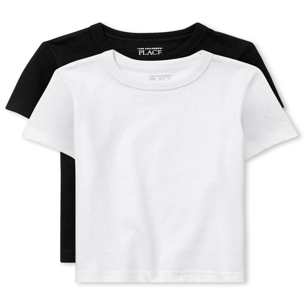 The Children's Place baby boys And Toddler Short Sleeve Basic Layering T-shirt Shirt, Black/White 2 Pack, 4T US
