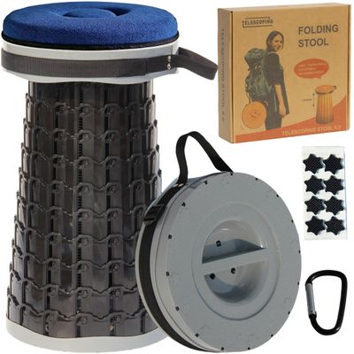 ALEVMOOM Upgraded XXL Collapsible Stool with Cushion 19.7",1000lbs Max Weight,Wider & Taller Seat, Heavy Duty Portable Retractable Folding Chair or Travel Foot for Camping & Outdoors(Grey)