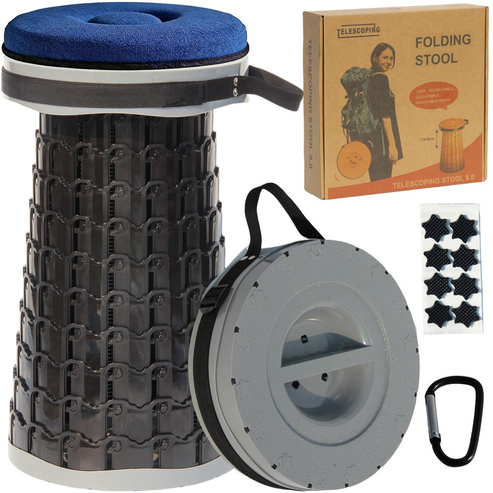 ALEVMOOM Upgraded XXL Collapsible Stool with Cushion 19.7",1000lbs Max Weight,Wider & Taller Seat, Heavy Duty Portable Retractable Folding Chair or Travel Foot for Camping & Outdoors(Grey)