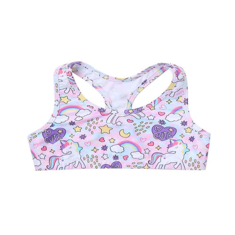 Moggemol Kids Girls Sleeveless Racer Back Printed Crop Tops Sports Bra for Dance/Gymnastics/Workout Pink 14