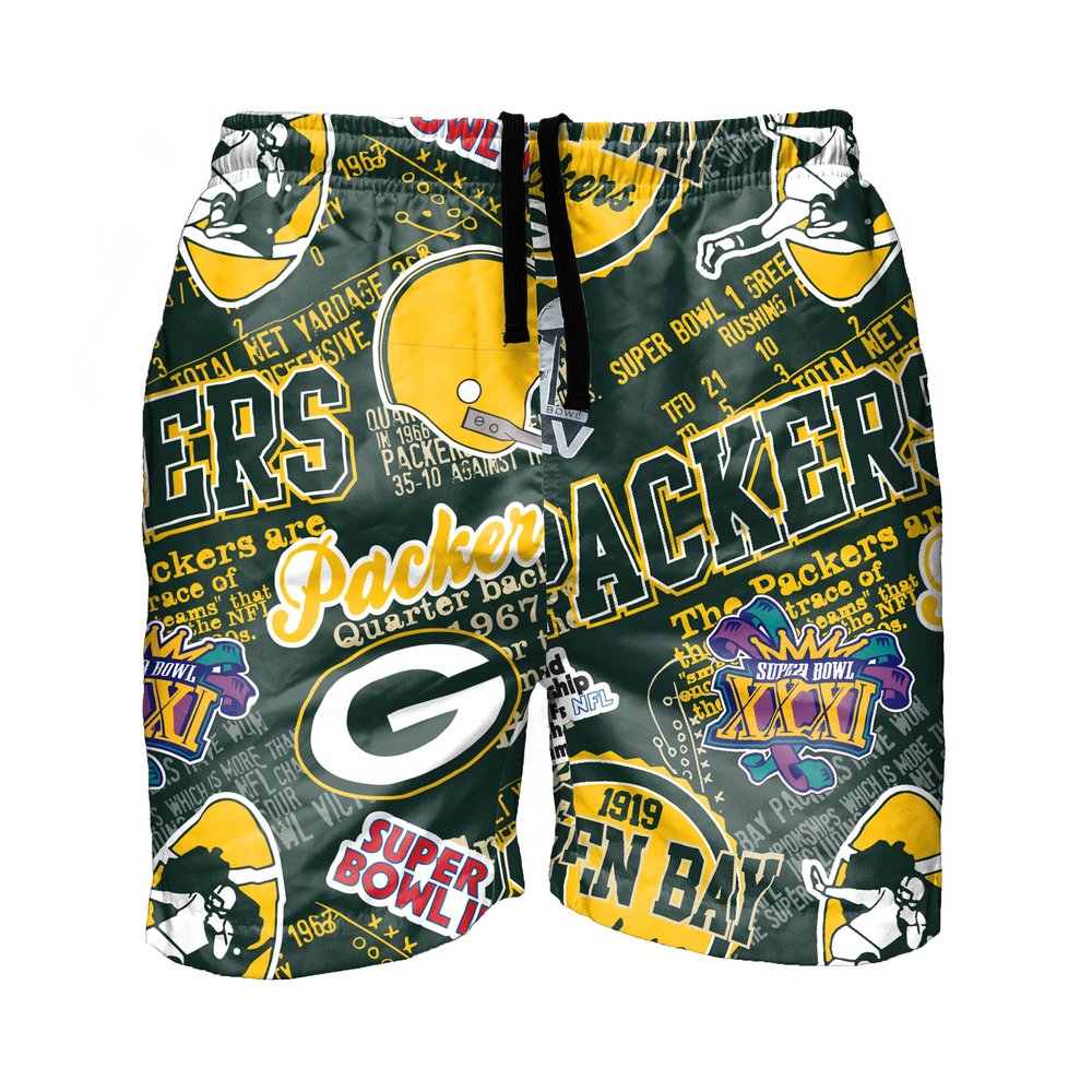 FOCO Green Bay Packers NFL Mens Logo Rush Swimming Trunks - XL