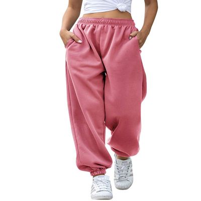 HeSaYep Women's High Waisted Sweatpants Workout Active Joggers Pants Baggy Lounge Bottoms,Pink X-Large