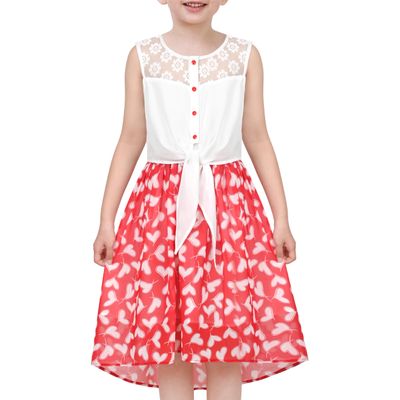 Girls Dress Chiffon Heart Lace High-Low Tie Waist Party Summer Size 14