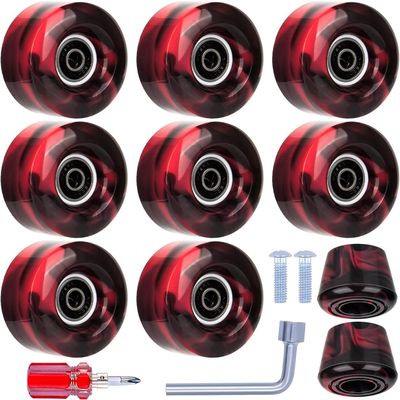 Tanzfrosch 8 Pack Roller Skate Wheels with Bearings Installed and 2 Toe Stoppers for Double Row Skating, Quad Skates and Skateboard Outdoor or Indoor Use, 32mm x 58mm 82A (Black & Red)