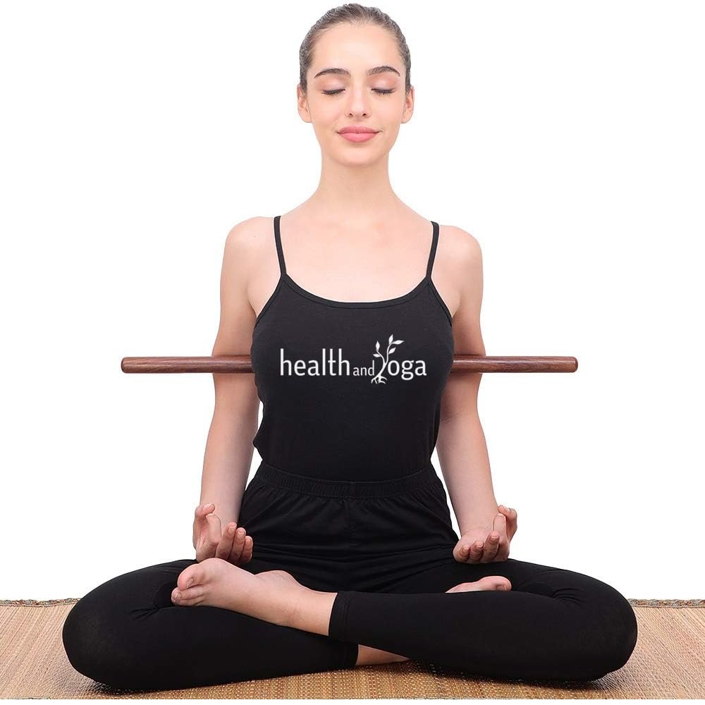 HealthAndYoga StretchNHeal Multi-Use Wooden Yoga Stick - Portable Posture Corrector Pole, Stretch and Mobility Stick,Physical Workout Exercise Dowel (Regular - 26")