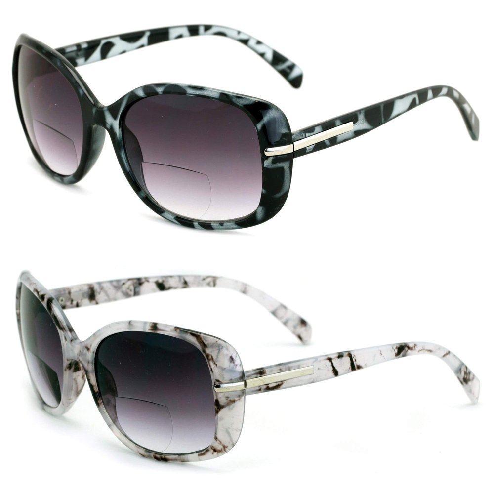 2 Pairs Women's Bifocals Reading Sunglasses Reader Glasses Vintage Outdoor Black and Leopard (2 Pairs (Grey/Mica), 2.50)