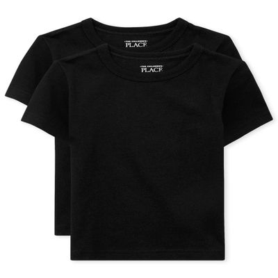 The Children's Place baby boys And Toddler Short Sleeve Basic Layering T-shirt Shirt, Black 2 Pack, 4T US