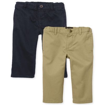 The Children's Place baby boys And Toddler Chino Pants, Flax/New Navy 2 Pack, 9-12 Months US