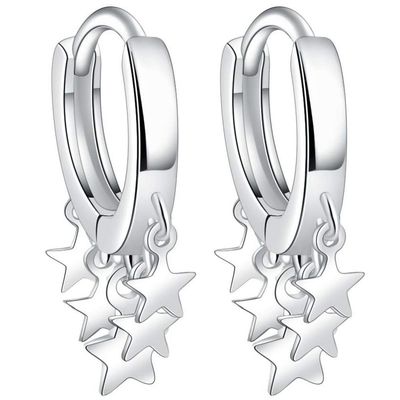 925 Sterling Silver Hoop Earrings for Women | Small Zircon Inlay Hoops Stud Earring Fashion Jewelry Gift (star hanging)