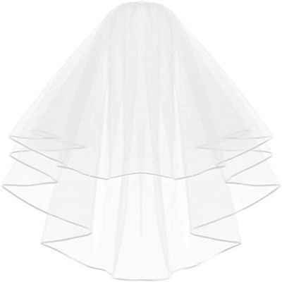 METEMEI White Double Ribbon Edge Center Cascade Bridal Wedding Veil with Metal Comb (White)