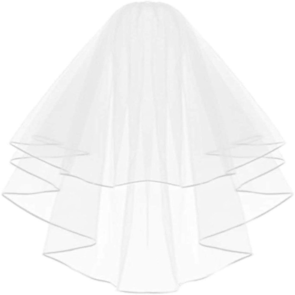 METEMEI White Double Ribbon Edge Center Cascade Bridal Wedding Veil with Metal Comb (White)