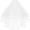 METEMEI White Double Ribbon Edge Center Cascade Bridal Wedding Veil with Metal Comb (White) view 1