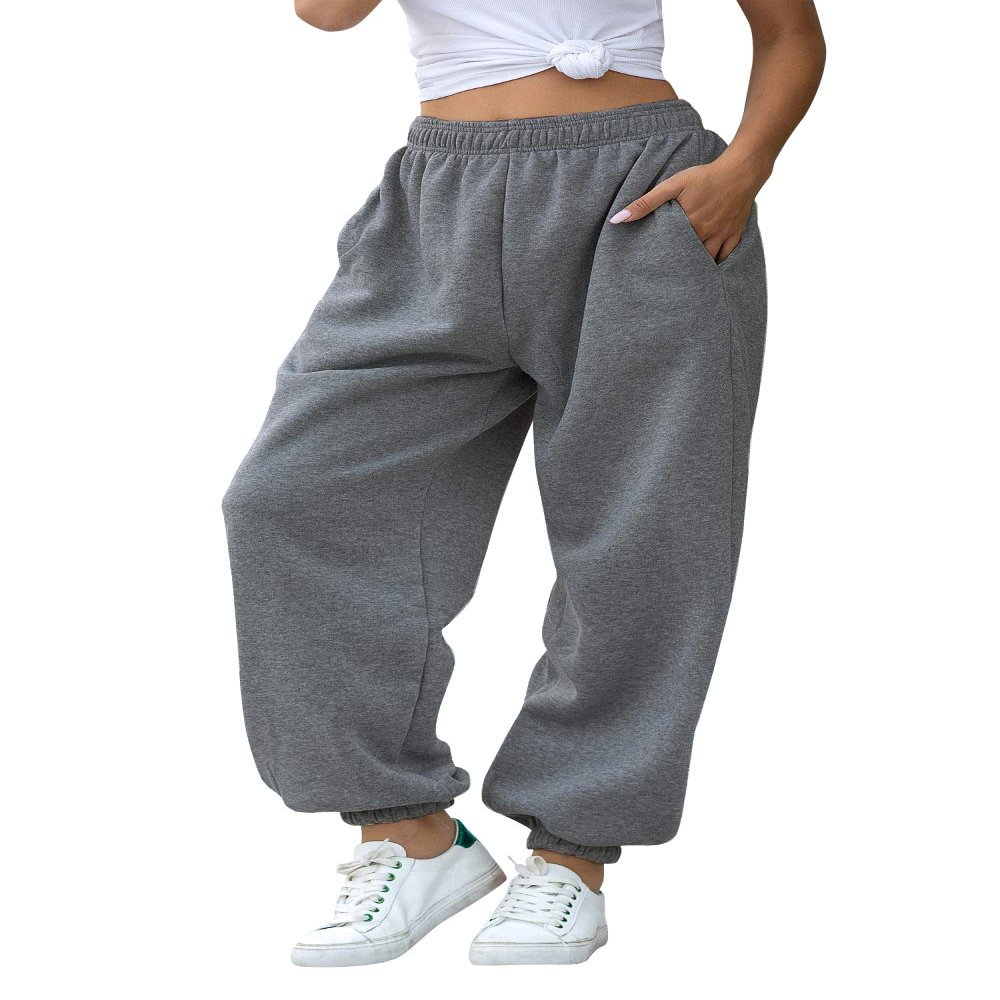 HeSaYep Women's High Waisted Sweatpants Workout Active Joggers Pants Baggy Lounge Bottoms,Dark Grey Small