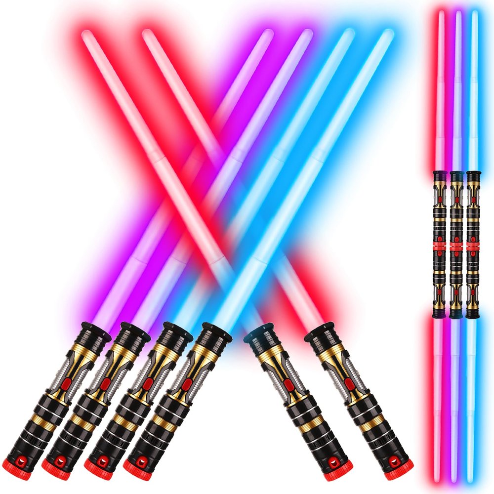 6 Pack Light Up Sword Toys for Kids, Retractable LED Swords with Sound