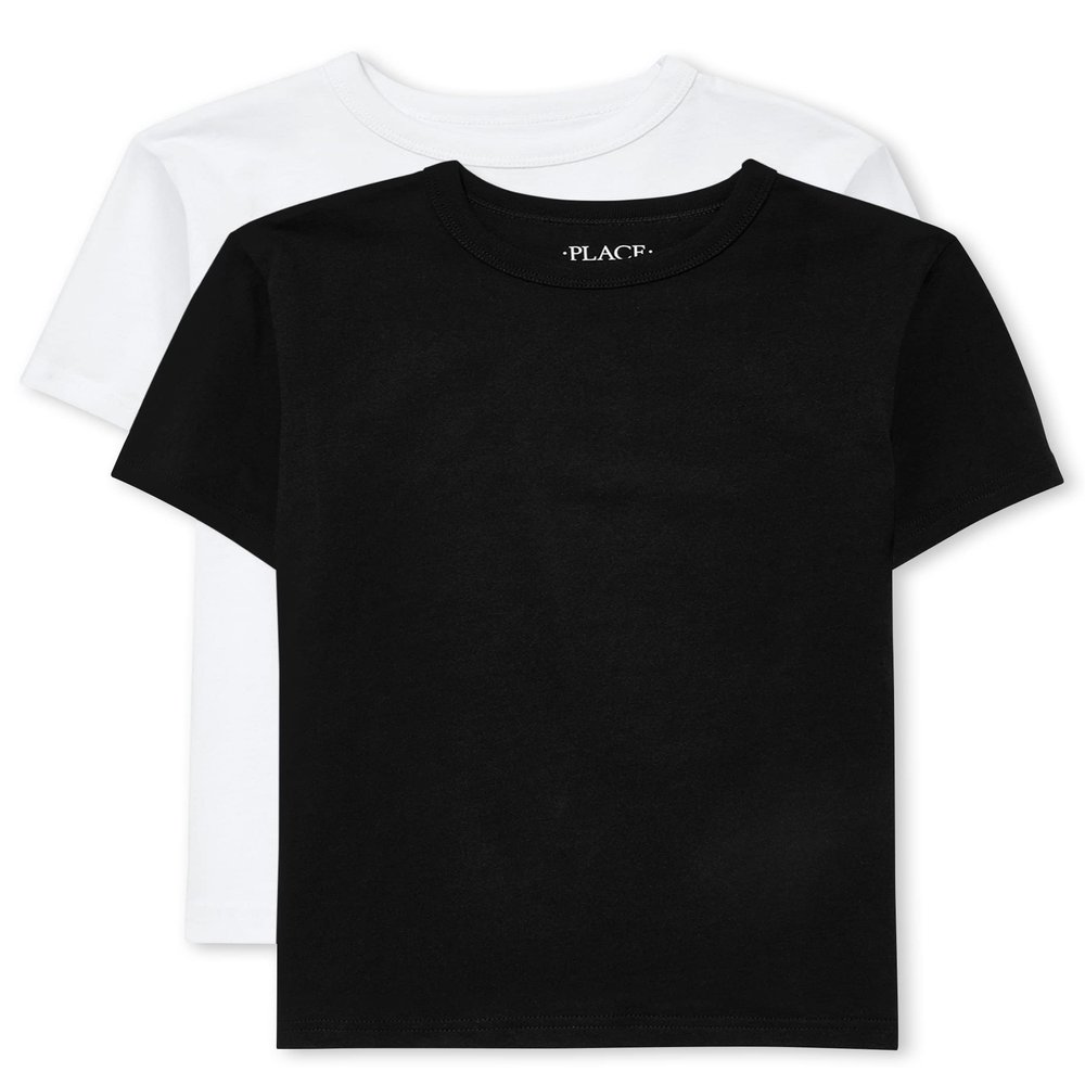 The Children's Place Boys Short Sleeve Basic Layering T-Shirt, Black/White 2 Pack, Medium