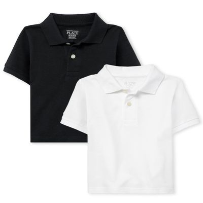 The Children's Place Baby Boys and Toddler Boys Short Sleeve Pique Polo, Black/White, 5T